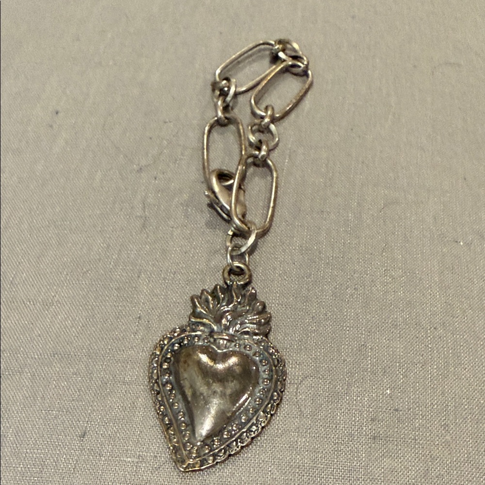 Sacred Heart Pendant on Paperclip Bracelet- 8”
